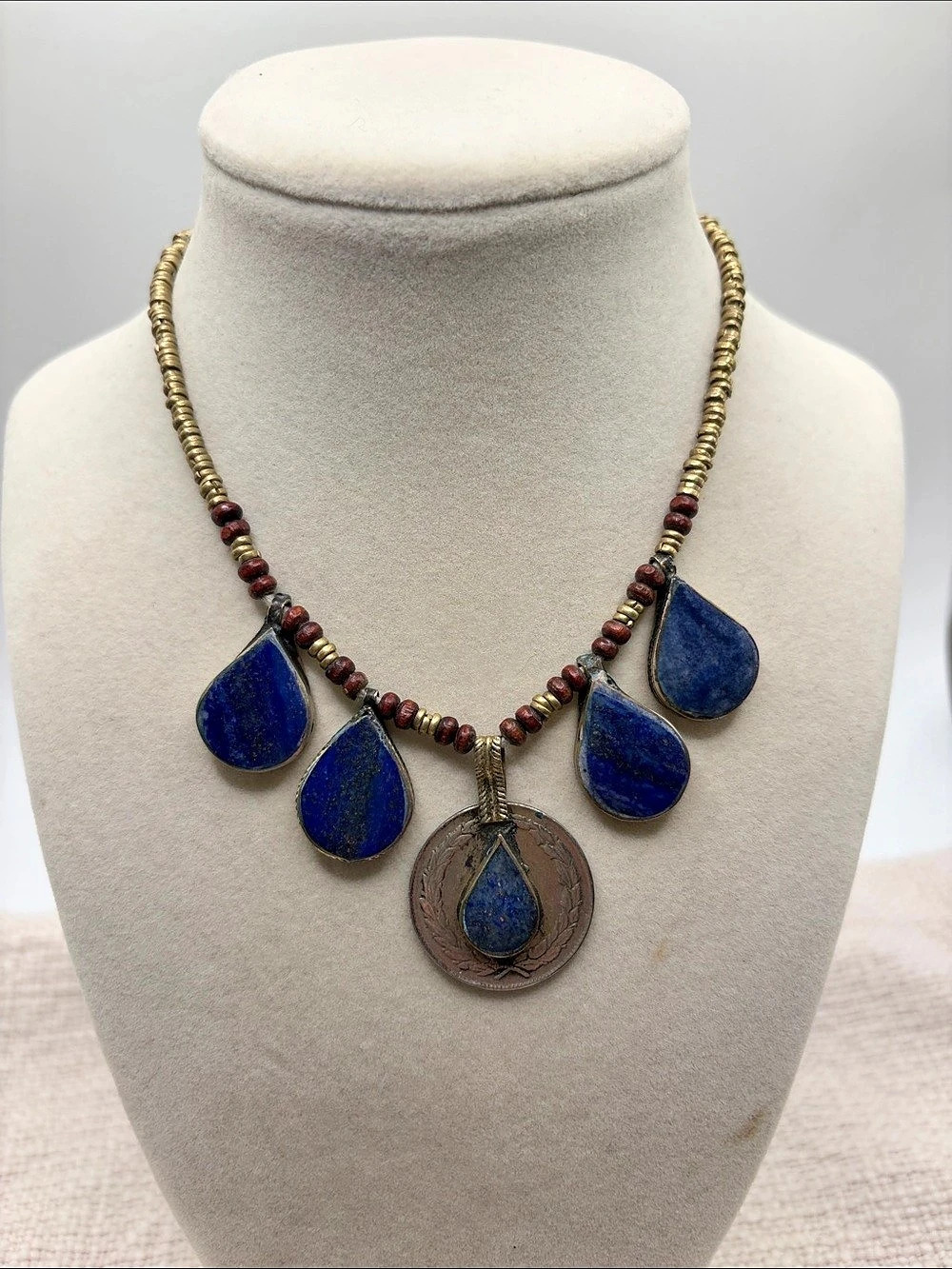 Blue & Brown Statement Pendant Necklace